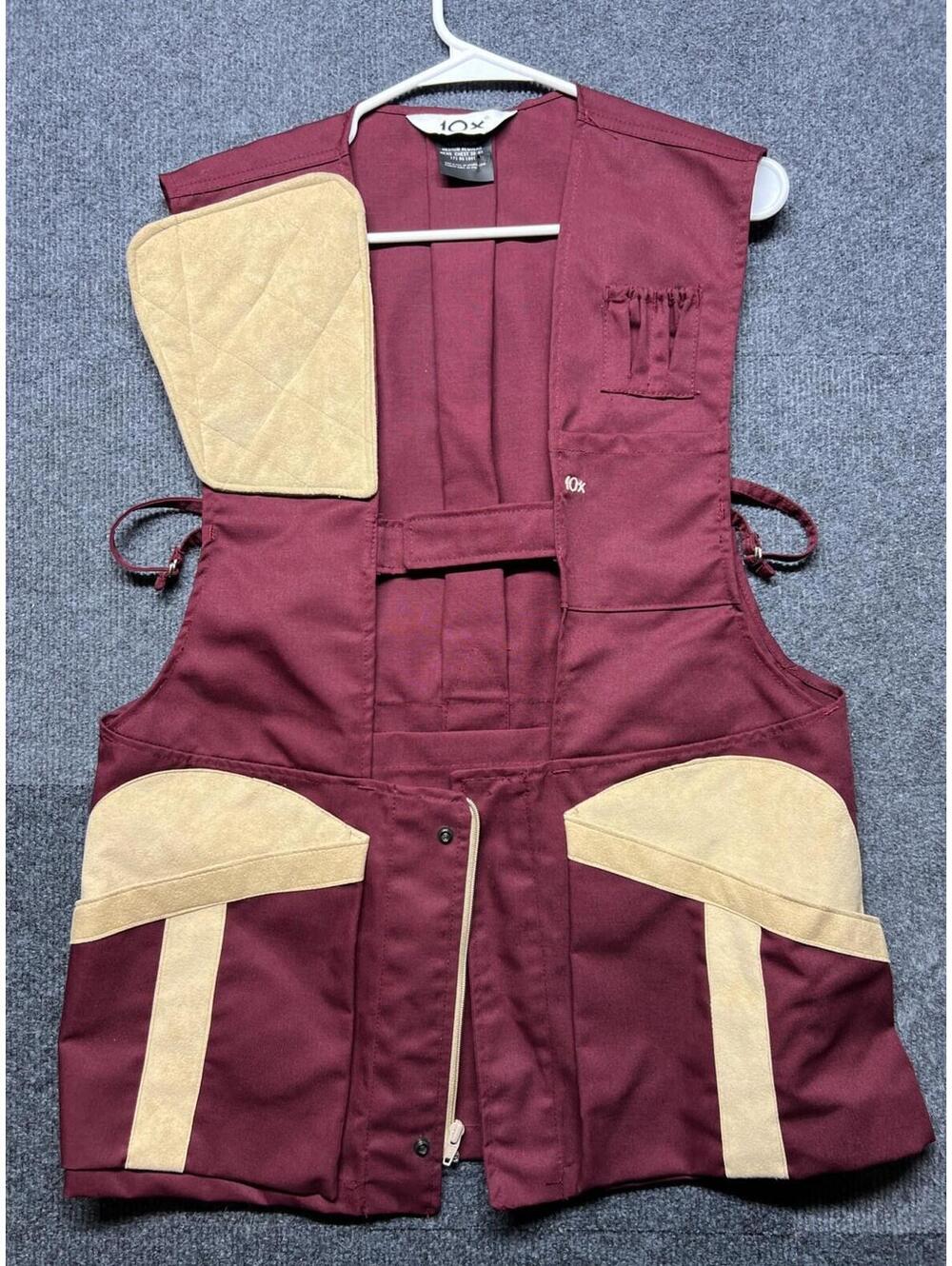 10X Shooting Vest Men M 38 40 Burgundy Tan Recoil Pad Trap Skeet USA - 0053-1E
